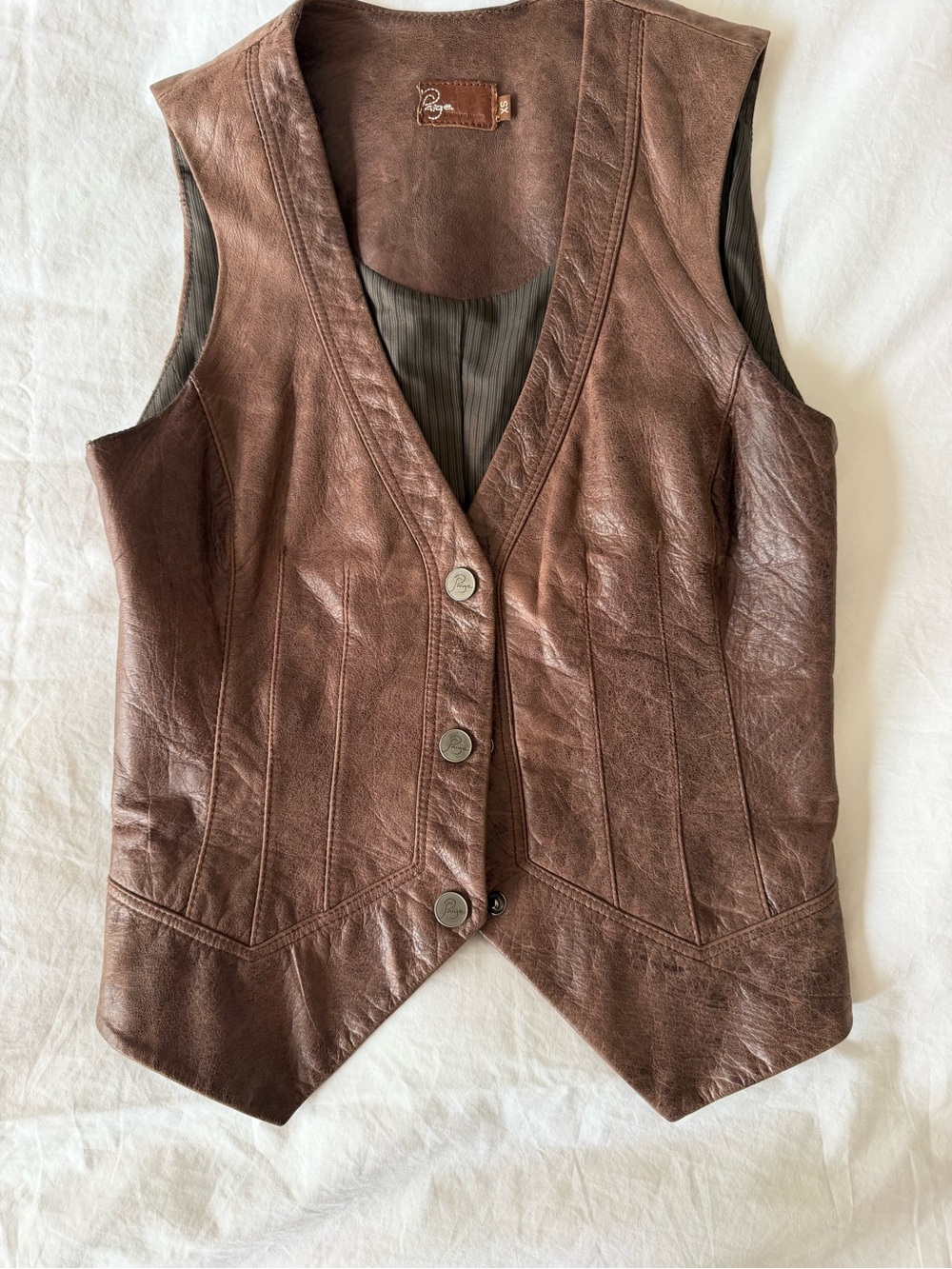 PAIGE Brown Leather Vest - Women's Sleeveless Jacket XS